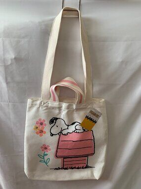 PEANUTS Snoopy Book Tote Bag with Multi Handles in Ivory